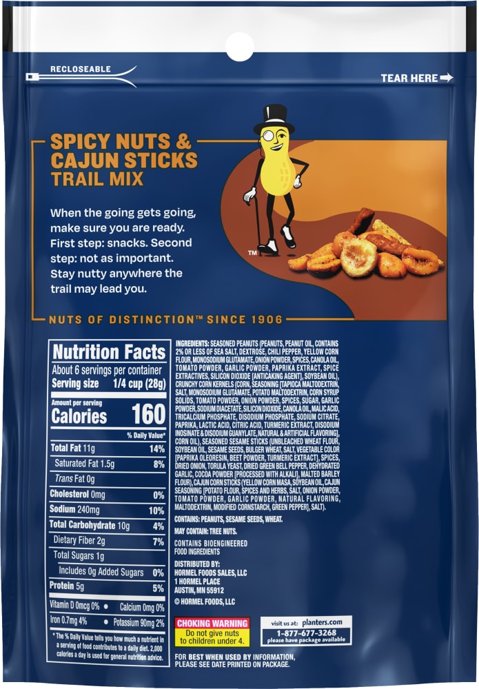 Planters Spicy Nuts & Cajun Sticks Trail Mix - back of pack