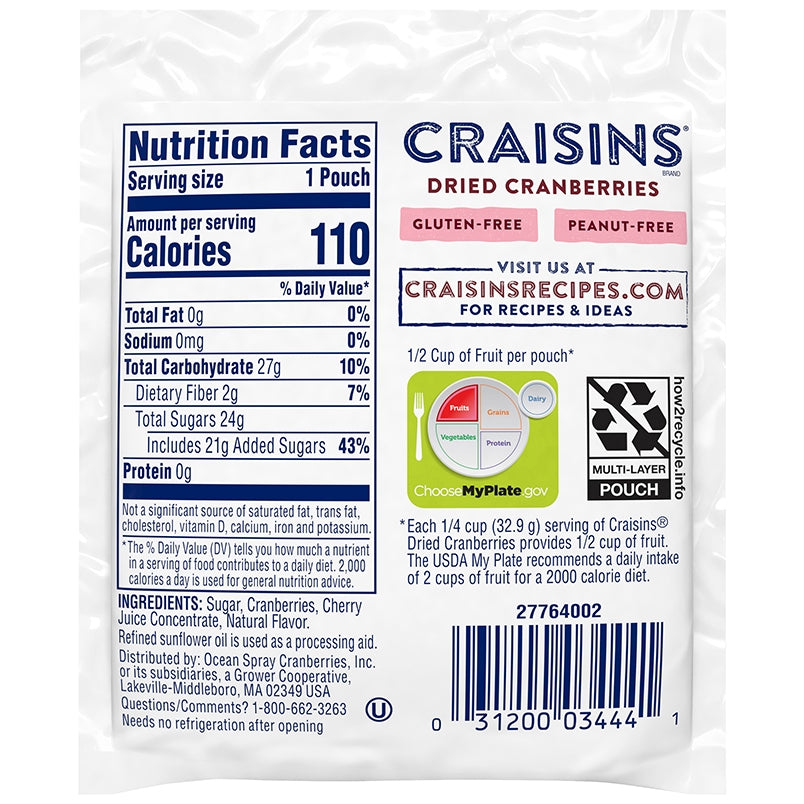 Craisins Cherry 1.16 oz pouch, back