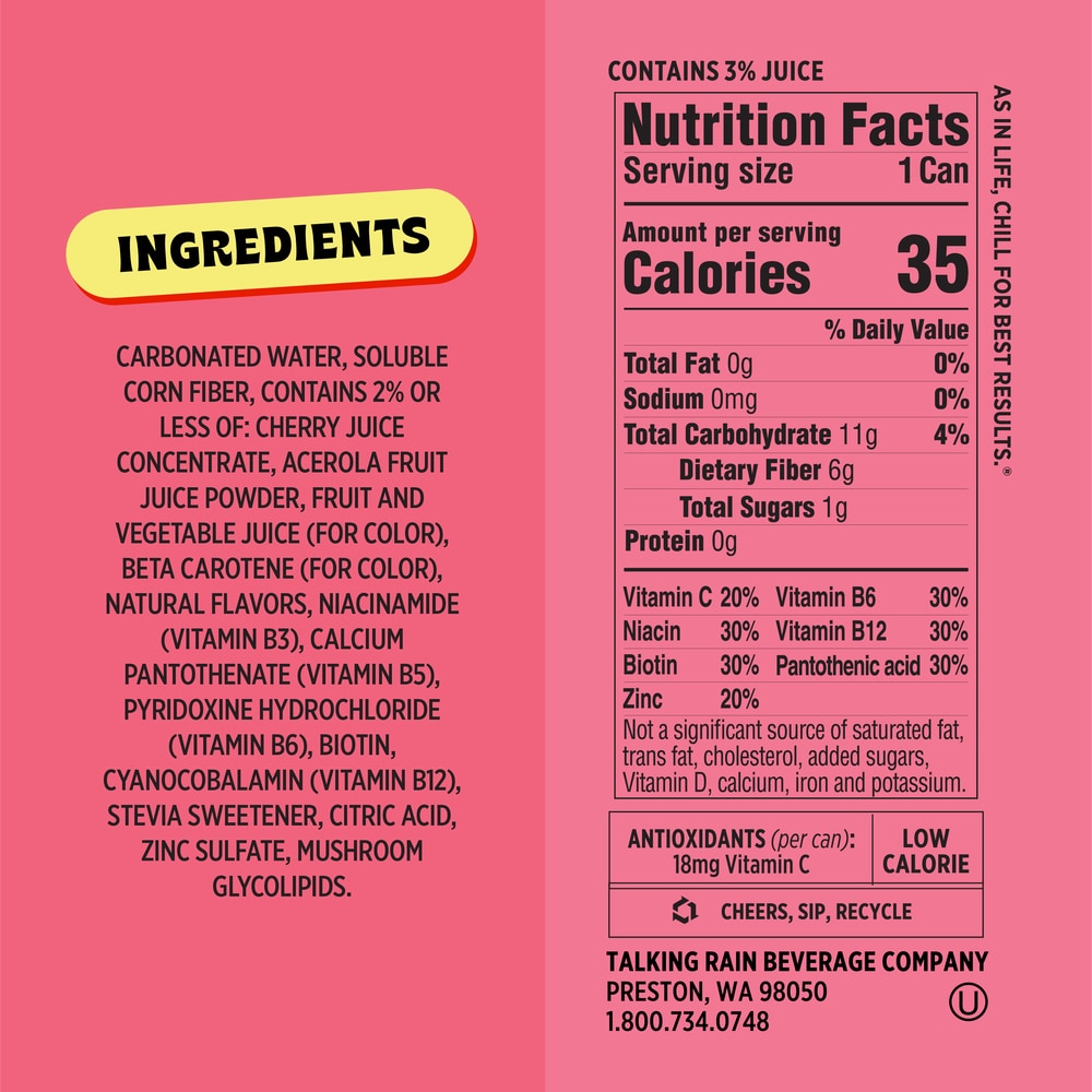 Popwell Cherry Citrus Prebiotic Soda - other side of pack