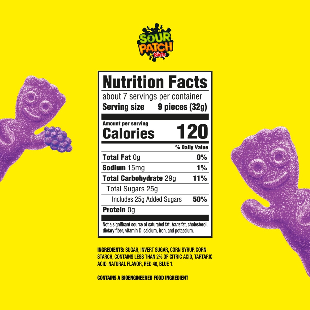 Sour Patch Kids Grape nutrition facts panel