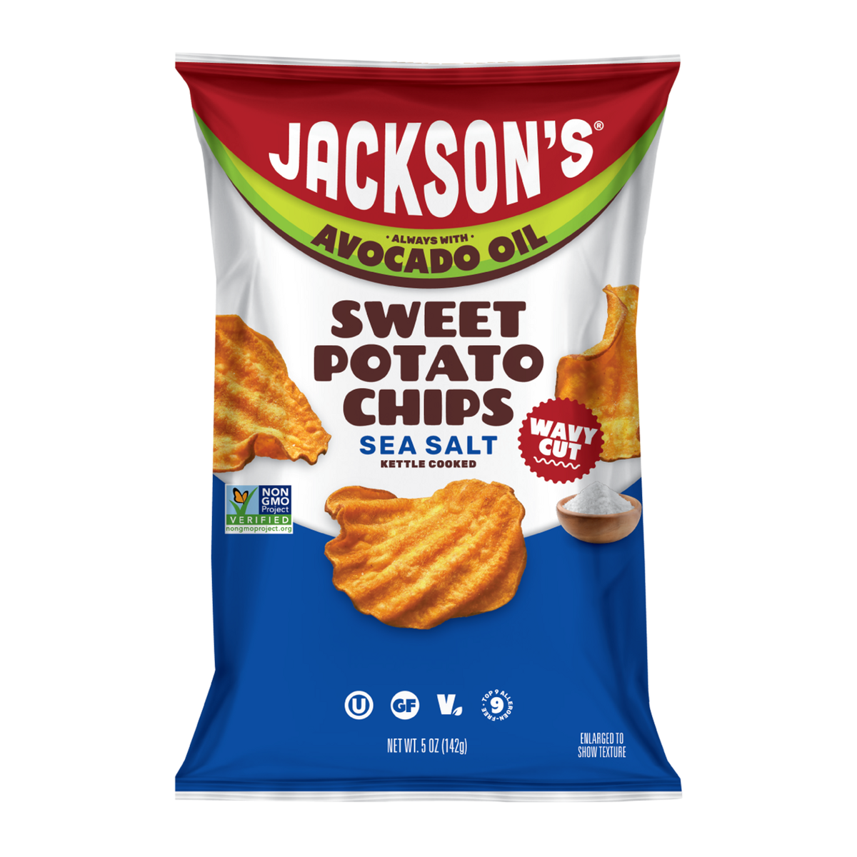 Jackson's Wavy Sea Salt Sweet Potato Chips 5 oz bag, front