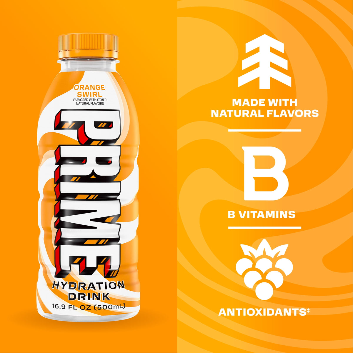 Prime Hydration Orange Swirl bottle, additional view