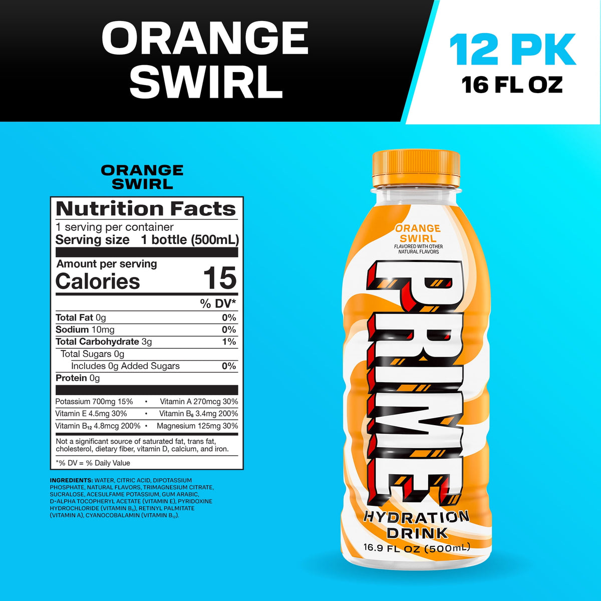 Prime Hydration Drink, Orange Swirl - 1 x 500ml