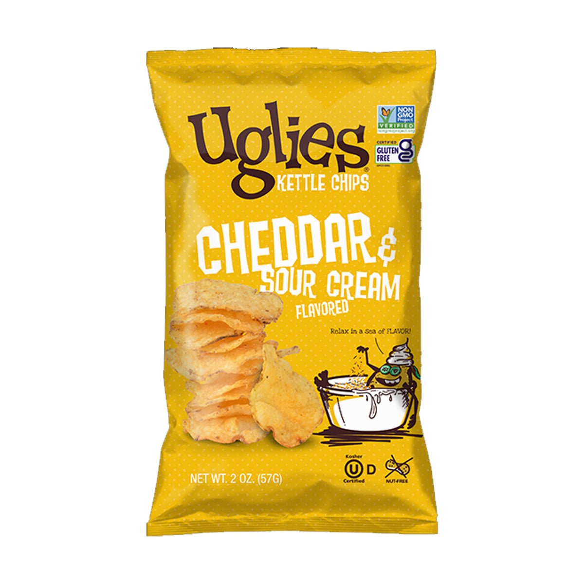 Uglies Cheddar & Sour Cream Kettle Chips 2 oz bag, front