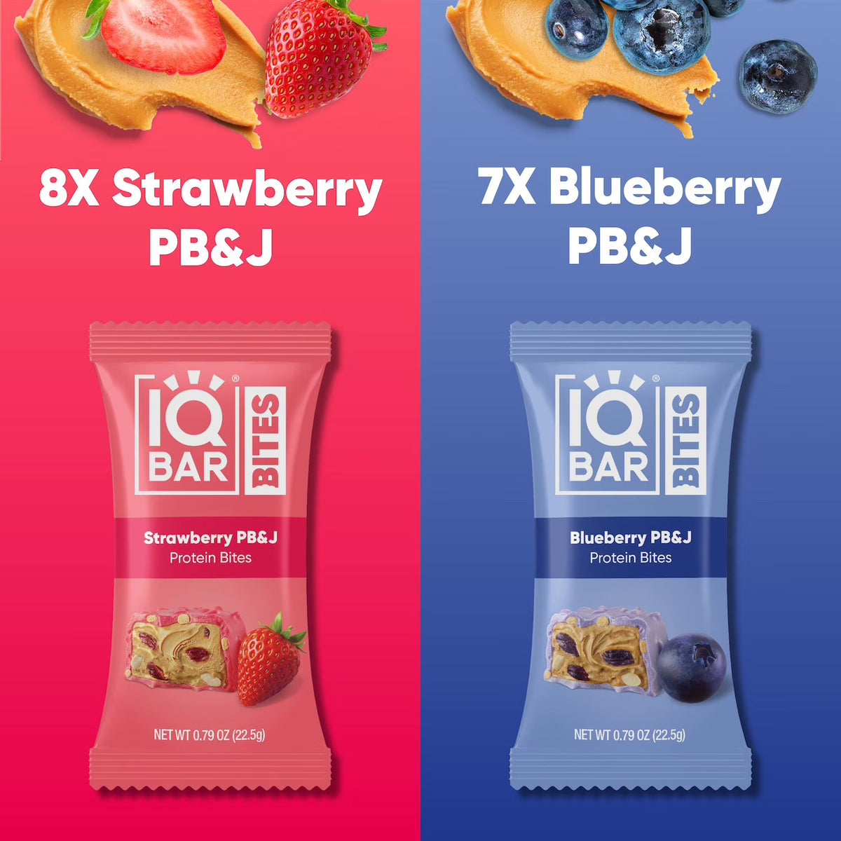 IQBAR Bites PB&J Protein Bites, Variety Pack - 15 x 22.5g