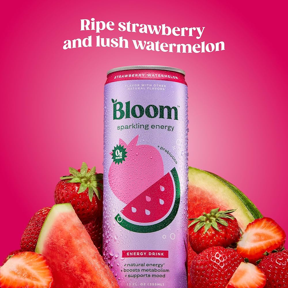 Bloom Sparkling Energy Drink, Strawberry Watermelon - 1 x 355ml