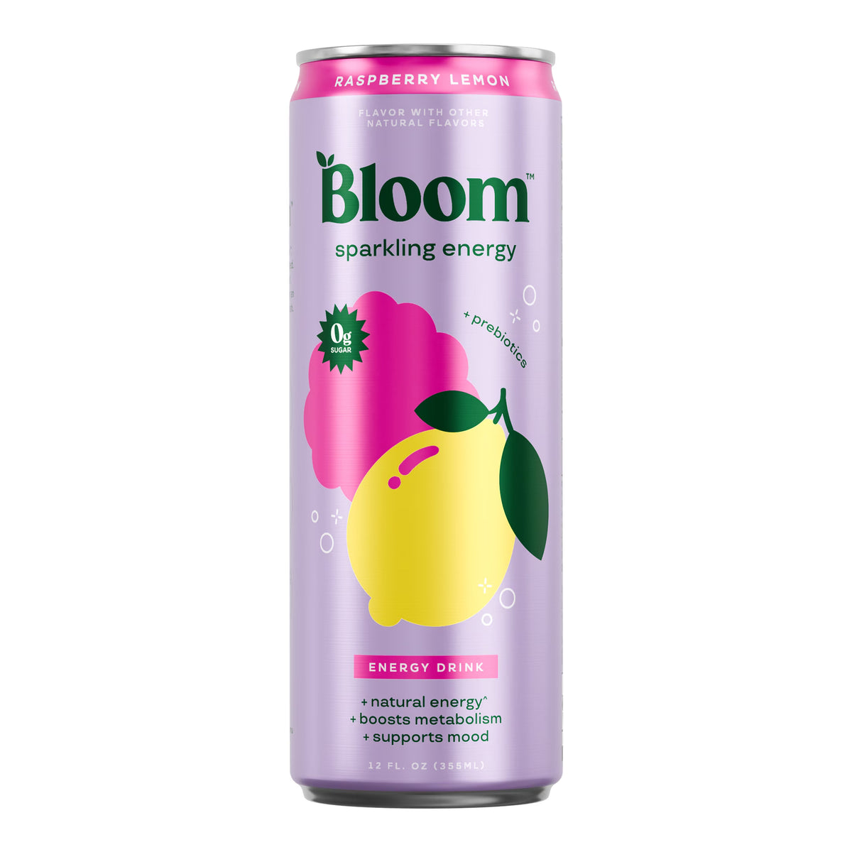 Bloom Sparkling Energy Drink, Raspberry Lemon - 1 x 355ml
