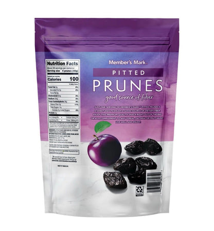 Member's Mark Pitted Prunes 40 OZ back with nutrition facts