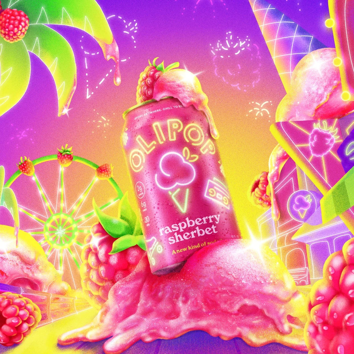Olipop Soda, Raspberry Sherbet - 355mL
