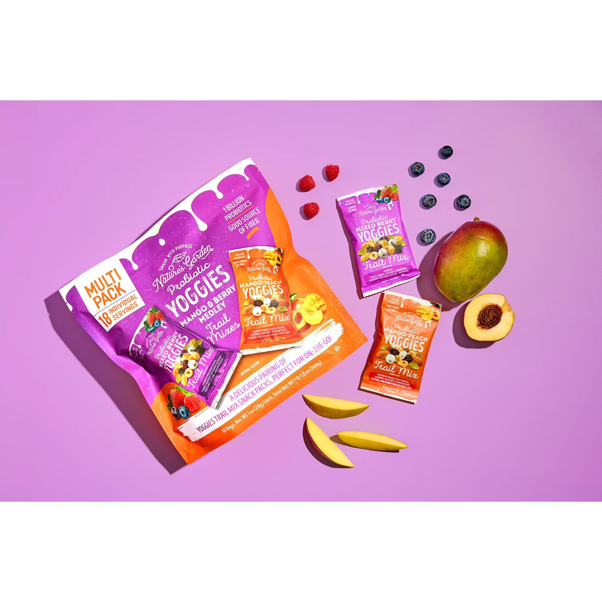 Nature's Garden Yoggies Trail Mix Pack, Mango Peach & Lemon Berry - 18 x 28g