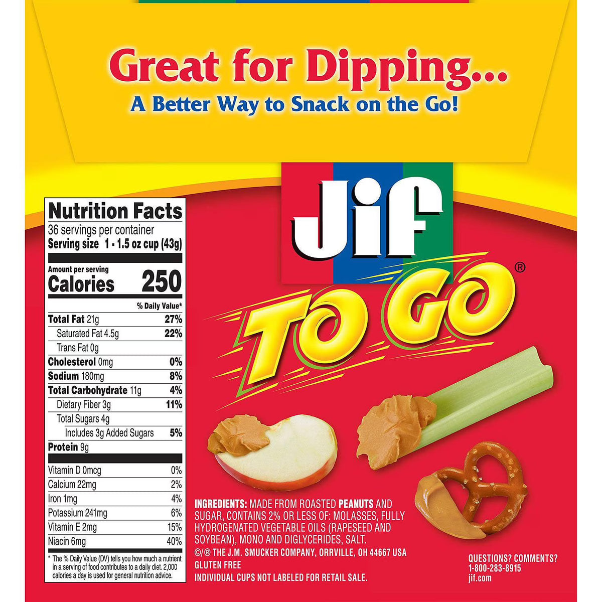 Jif To Go Creamy Peanut Butter Cups - 36 x 43g
