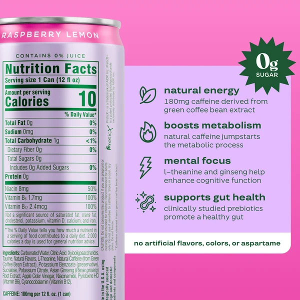 Bloom Sparkling Energy Drink, Raspberry Lemon - 1 x 355ml