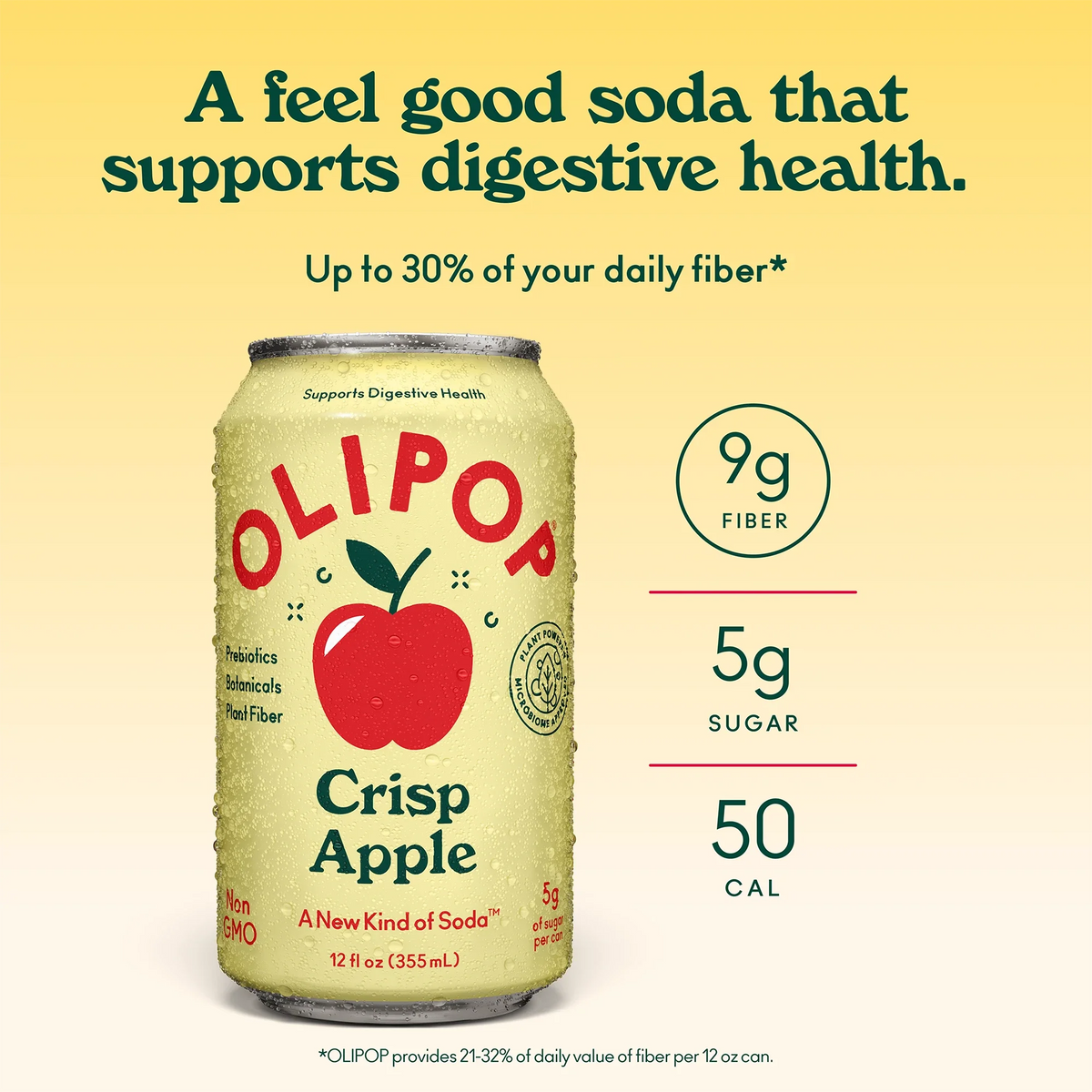 Olipop Soda, Crisp Apple - 355mL