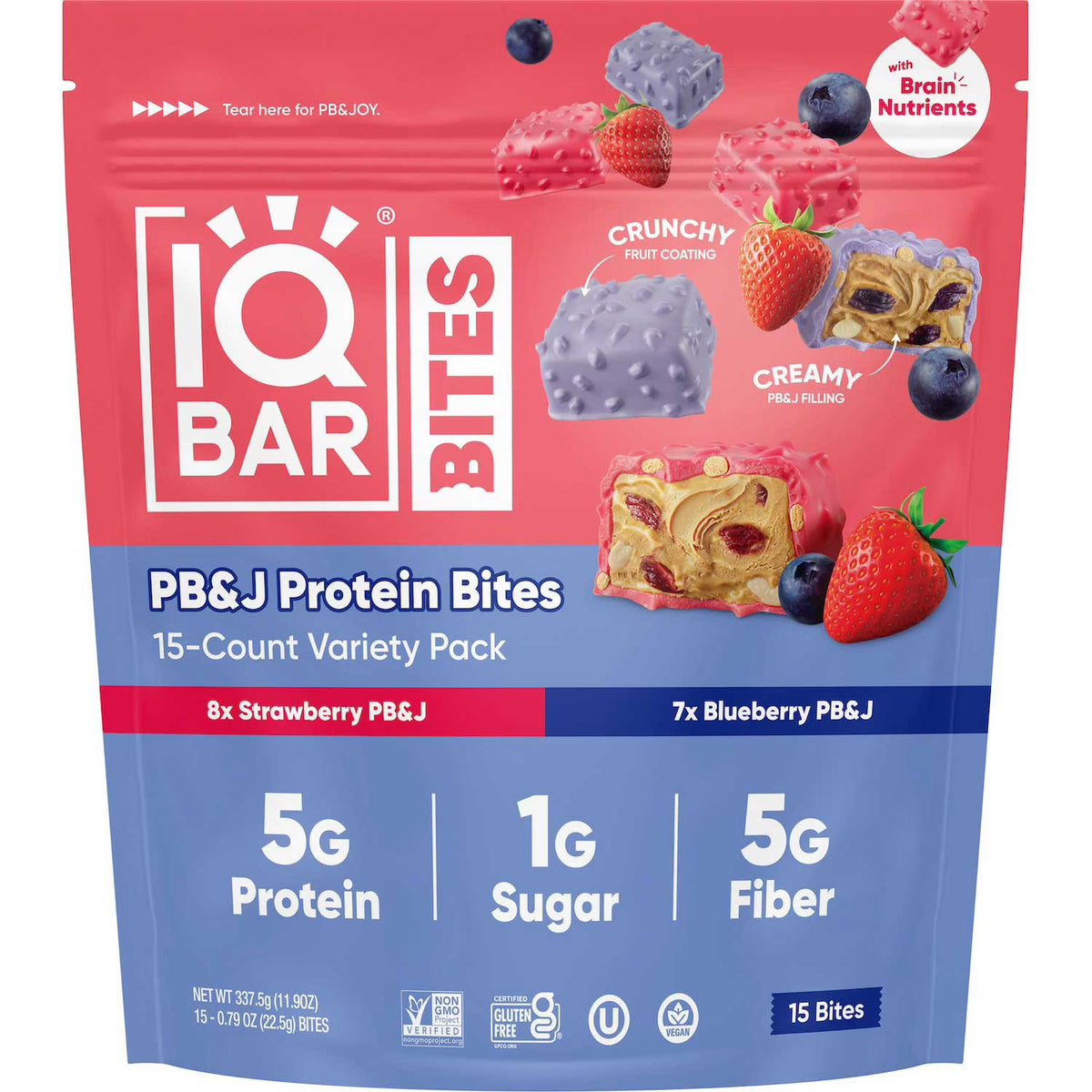 IQBAR Bites PB&J Protein Bites, Variety Pack - 15 x 22.5g