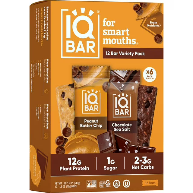 IQBAR Plant Protein Bar, Variety Pack - 12 x 45g