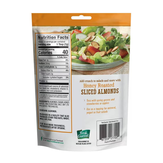 Fresh Gourmet Honey Roasted Sliced Almonds - 1 x 99g