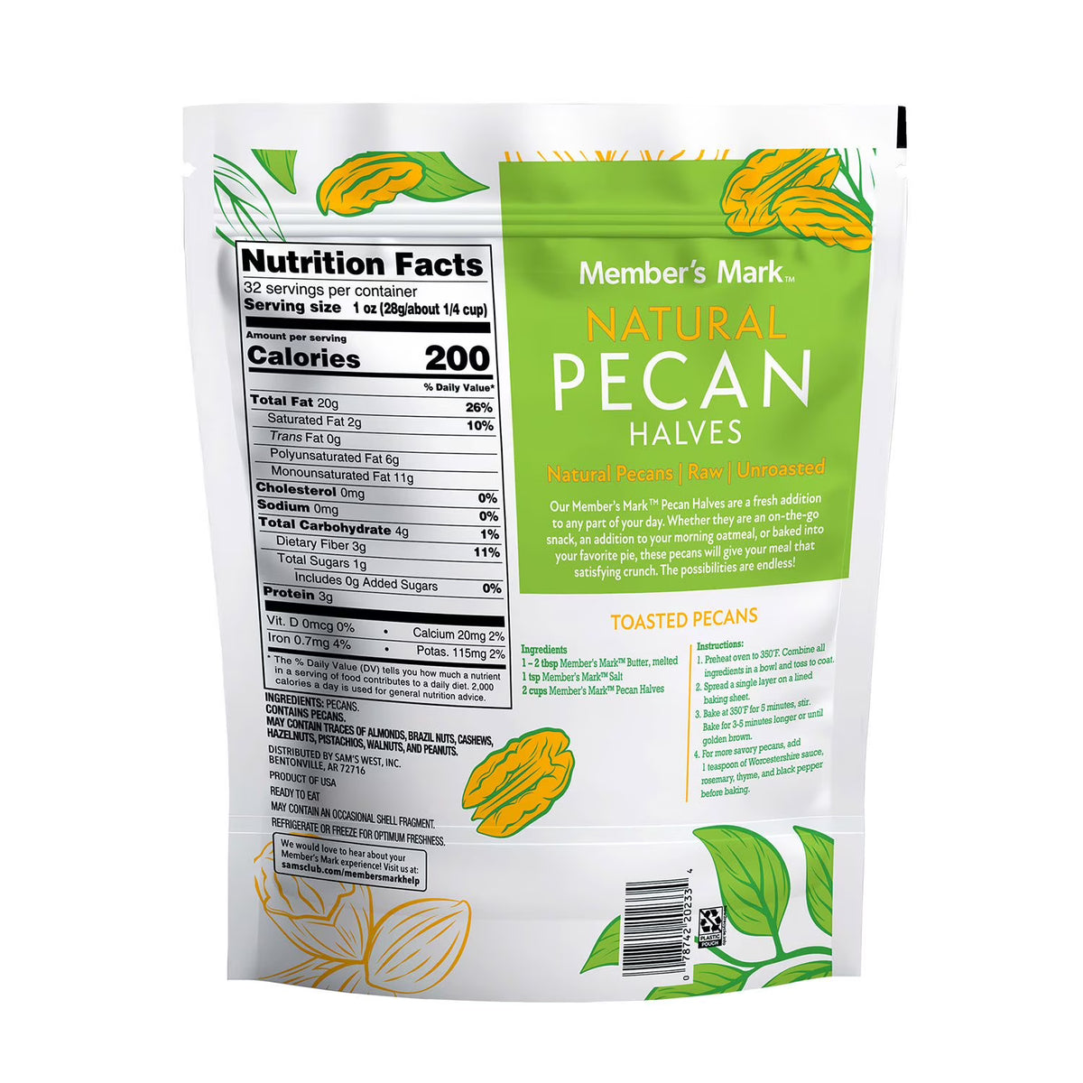 Member's Mark Natural Pecan Halves - 1 x 907g