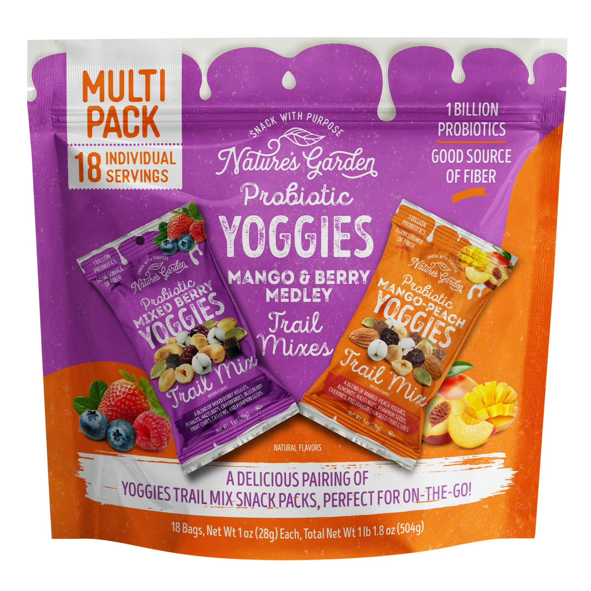Nature's Garden Yoggies Trail Mix Pack, Mango Peach & Lemon Berry - 18 x 28g