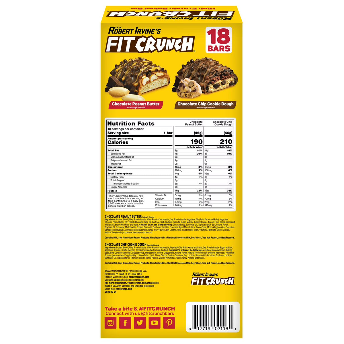 Chef Robert Irvine's FITCRUNCH High Protein Baked Bars, Variety Pack - 18 x 46g
