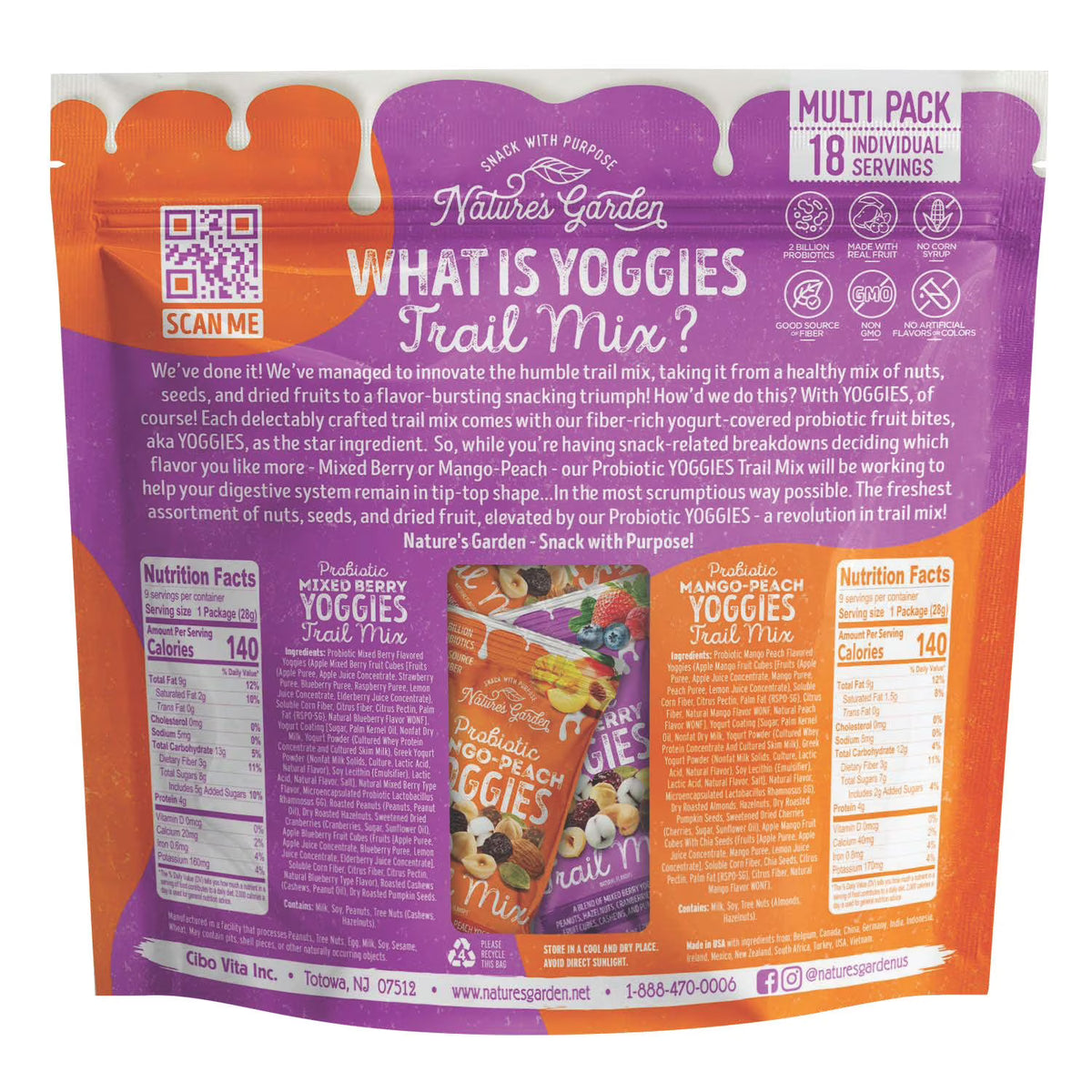 Nature's Garden Yoggies Trail Mix Pack, Mango Peach & Lemon Berry - 18 x 28g
