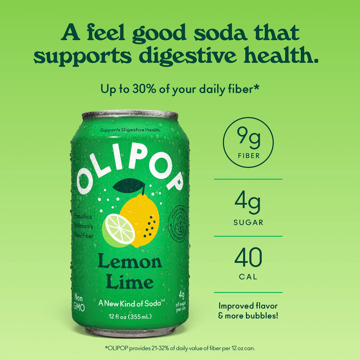 Olipop Soda, Lemon Lime - 355mL