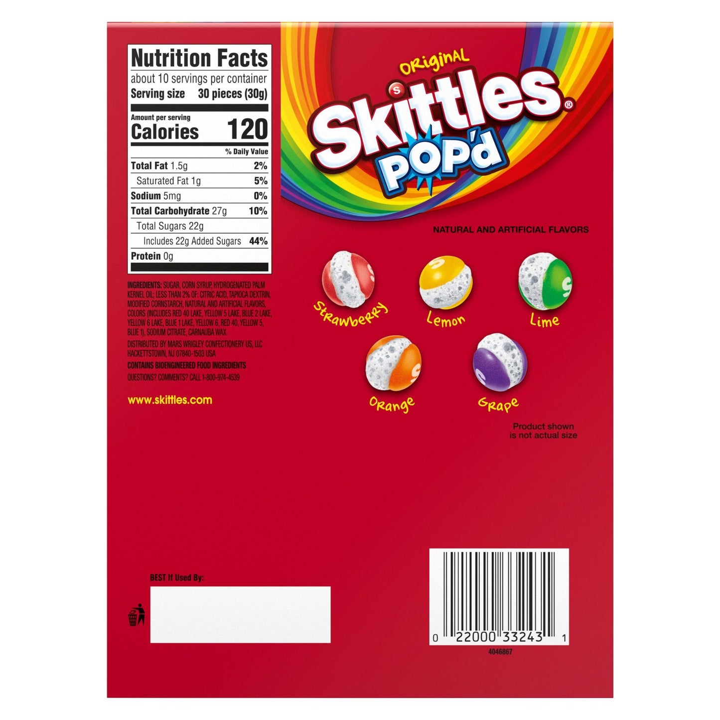 Skittles Pop'd Originals Freeze Dried Resealable Candy 2x5.5 oz