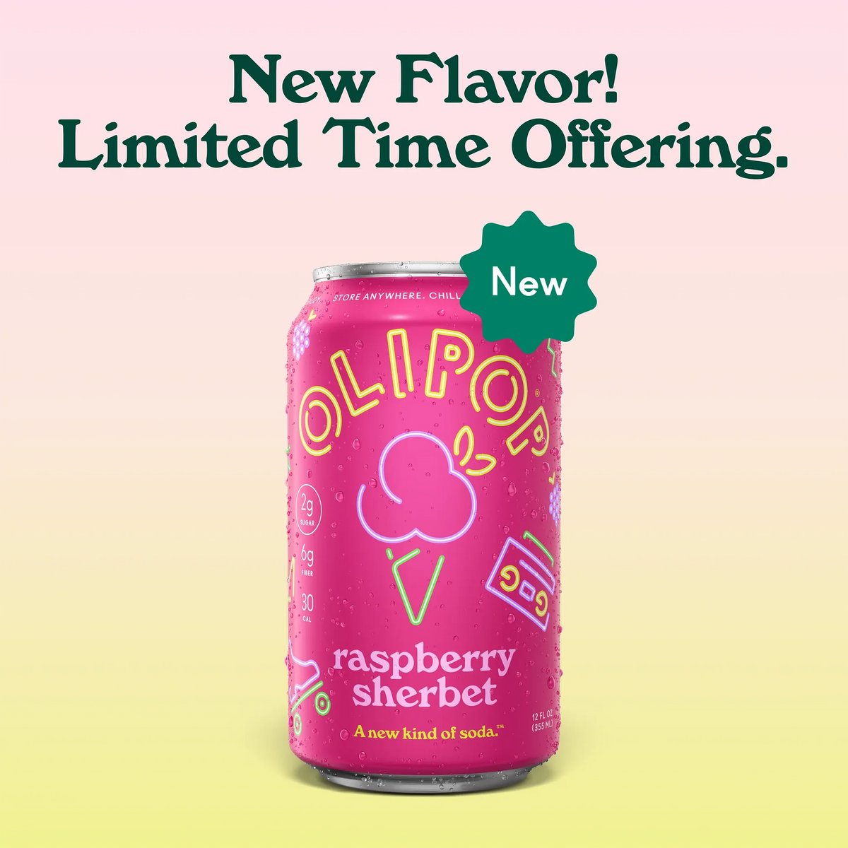 Olipop Soda, Raspberry Sherbet - 355mL