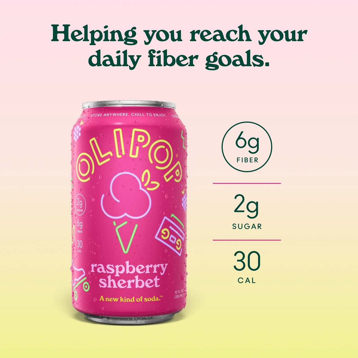 Olipop Soda, Raspberry Sherbet - 355mL