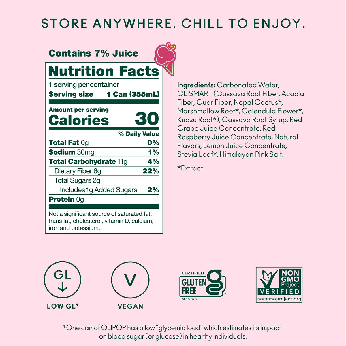 Olipop Soda, Raspberry Sherbet - 355mL