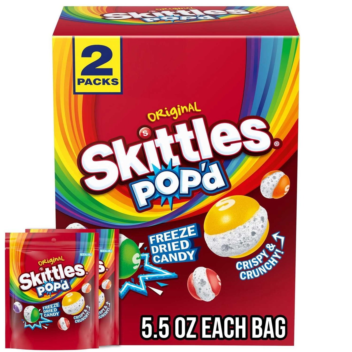 Skittles Pop'd Originals Freeze Dried Resealable Candy 2x5.5 oz