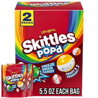 Skittles Pop'd Originals Freeze Dried Resealable Candy 2x5.5 oz