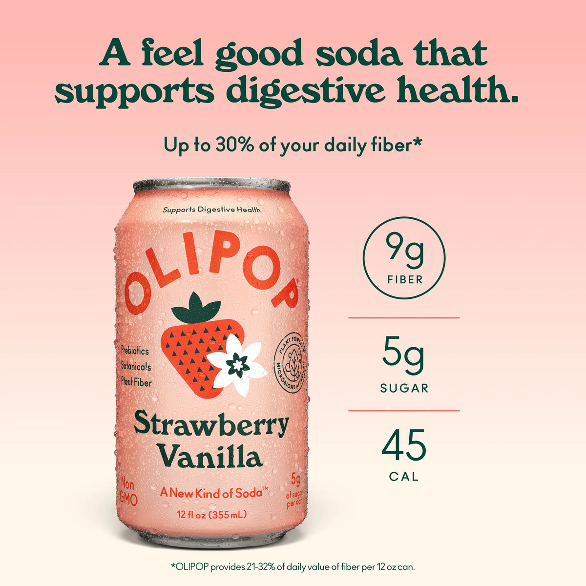 Olipop Soda, Strawberry Vanilla - 355mL